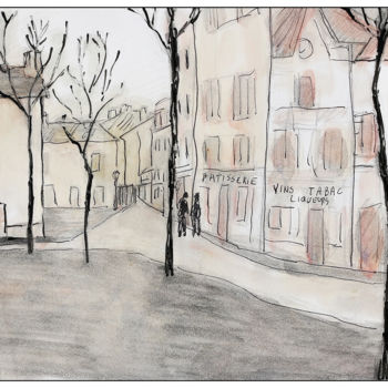 "Place de village,Fr…" başlıklı Tablo Jean Mirre tarafından, Orijinal sanat, Mürekkep