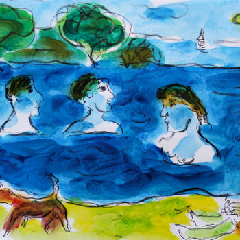 Malerei mit dem Titel "BAIGNADE" von Jean Mirre, Original-Kunstwerk, Öl