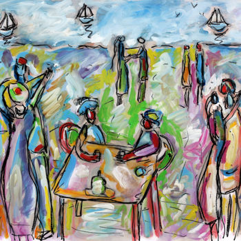 Malerei mit dem Titel "BEACH PARTY" von Jean Mirre, Original-Kunstwerk, Öl