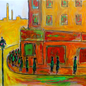 Schilderij getiteld "Street corner" door Jean Mirre, Origineel Kunstwerk, Olie