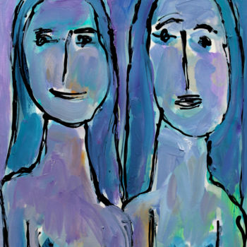 Pittura intitolato "BLUE LADIES" da Jean Mirre, Opera d'arte originale, Olio