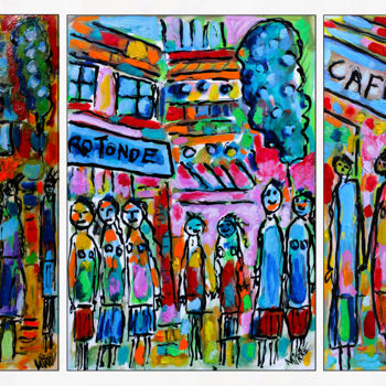 Peinture intitulée "3 cafés de Paris" par Jean Mirre, Œuvre d'art originale, Huile