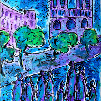 Painting titled "DRAME à NOTRE-DAME" by Jean Mirre, Original Artwork, Ink