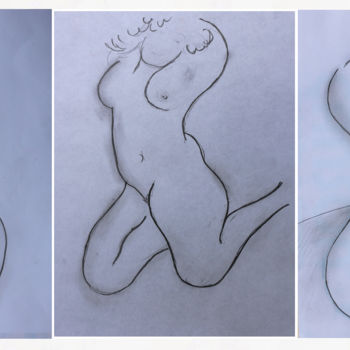 Рисунок под названием "3 Nus" - Jean Mirre, Подлинное произведение искусства, Карандаш