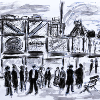 Картина под названием ""Rue et passants" d…" - Jean Mirre, Подлинное произведение искусства, Чернила