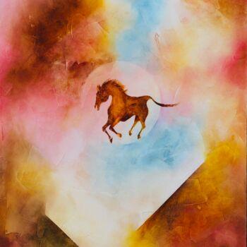 Painting titled "Comme un CHEVAL" by Christian Jeannet, Original Artwork, Oil Mounted on Wood Stretcher frame