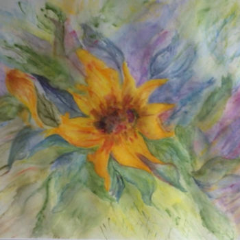 Painting titled "TOURNESOL" by Jeannette Allary, Original Artwork, Watercolor