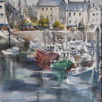 Painting titled "Bretagne port 2" by Jeannette Giannini, Original Artwork, Watercolor