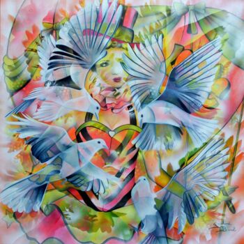 Peinture intitulée "Les oiseaux de Vénus" par Jeannette Guichard-Bunel, Œuvre d'art originale, Huile