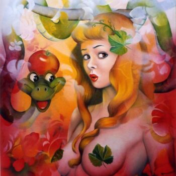 Pintura titulada "croque la pomme" por Jeannette Guichard-Bunel, Obra de arte original, Oleo Montado en Bastidor de camilla…