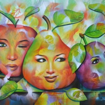 Ζωγραφική με τίτλο "salade de fruits" από Jeannette Guichard-Bunel, Αυθεντικά έργα τέχνης, Λάδι