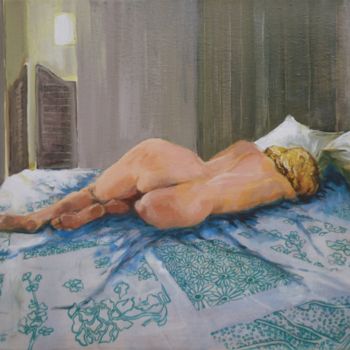 "Nu au drap bleu" başlıklı Tablo Jean-Paul Schmitt tarafından, Orijinal sanat, Petrol