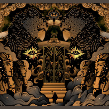 Рисунок под названием "THE GATE OF KAMA" - Jeff Grimal, Подлинное произведение искусства, Чернила