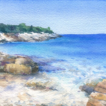 Painting titled "Stone beach on the…" by Jenny Klein, Original Artwork, Watercolor