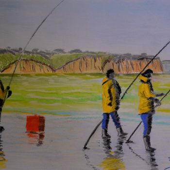 Dessin intitulée "Surf casting en Pay…" par Jérôme Dufay, Œuvre d'art originale, Pastel