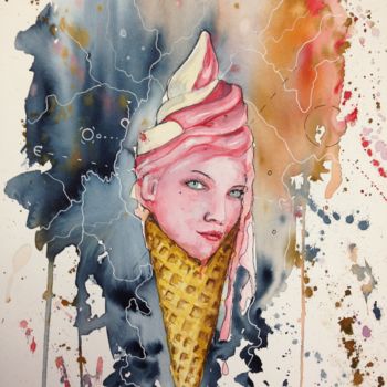绘画 标题为“ice-cream” 由Jérôme Royer, 原创艺术品, 水彩