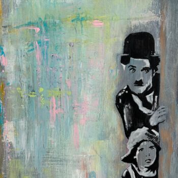 Painting titled "Chaplin I" by Jerónimo Diaz, Original Artwork, Acrylic Mounted on Wood Panel