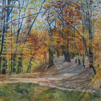 Malarstwo zatytułowany „Park - deby nad Odr…” autorstwa Jerzy Kosinski, Oryginalna praca, Olej Zamontowany na Drewniana rama…