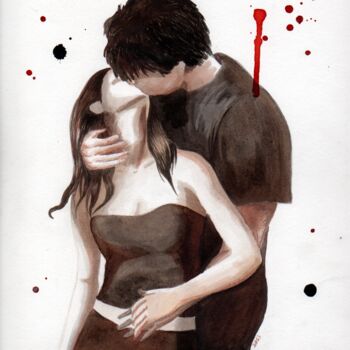 Schilderij getiteld "Kissing - 01" door Jessica Altera, Origineel Kunstwerk, Inkt