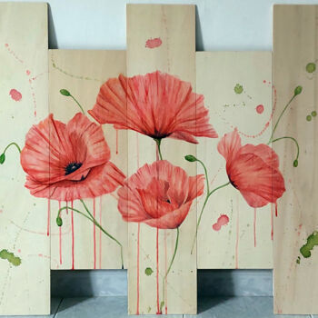 Painting titled "Poppies of water" by Jessica Altera, Original Artwork, Watercolor