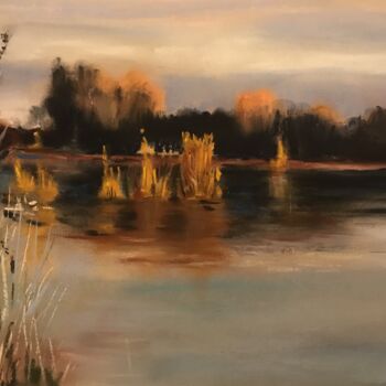 Painting titled ""calme sur l'étang"" by Jean-Francois Jehl, Original Artwork, Pastel