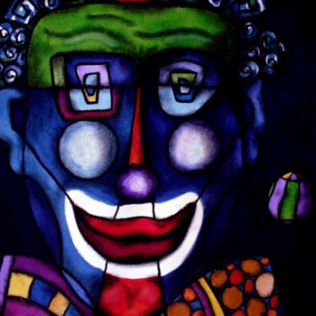 Ζωγραφική με τίτλο "Clown bleu.jpg" από Jf C20, Αυθεντικά έργα τέχνης, Μελάνι