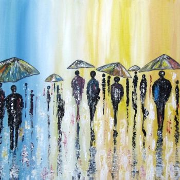 Peinture intitulée "les parapluies" par Jicé, Œuvre d'art originale, Huile