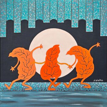 Painting titled "Trois pas de danse" by Jocelyne Deschamps-Kus, Original Artwork, Acrylic Mounted on Wood Stretcher frame