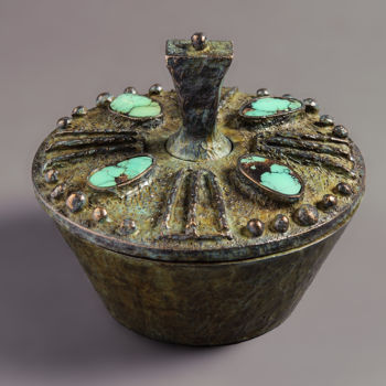 Sculpture titled "Bronze Bowl, Turquo…" by Jim Harman, Original Artwork, Metals