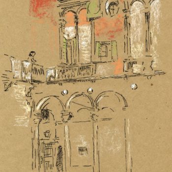 Malerei mit dem Titel "Venetian Courtyard…" von Jim Fischer, Original-Kunstwerk, Pastell