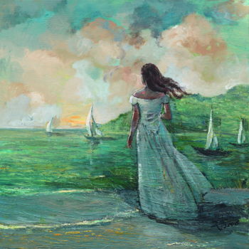 Pintura intitulada "Sailing away" por Jinzuo, Obras de arte originais, Óleo