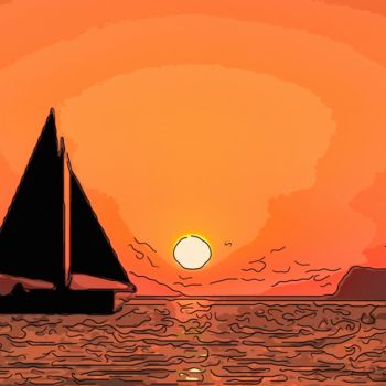 Digital Arts titled "Sailing On The Bay" by Jack Cash Jr, Original Artwork, Digital Painting