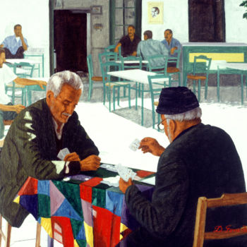 Ζωγραφική με τίτλο "AFTERNOON IN CAFE" από Dimitrios Gonalakis, Αυθεντικά έργα τέχνης, Λάδι