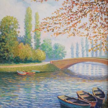 Pintura titulada "Le canal à Mesgrign…" por Jm Guenard, Obra de arte original, Oleo