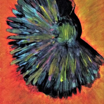 Malerei mit dem Titel "BLACK BIRD FLYING I…" von Jmsbell, Original-Kunstwerk, Aquarell