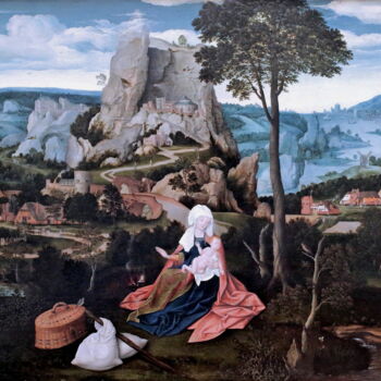 「Repos pendant la fu…」というタイトルの絵画 Joachim Patinierによって, オリジナルのアートワーク, オイル