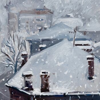 Painting titled "Snow day" by Joan Mato, Original Artwork, Oil