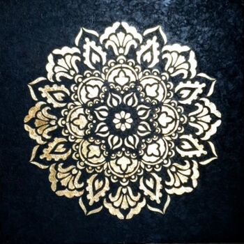 Painting titled "Gold Mandala" by Joanna Długosz, Original Artwork, Acrylic Mounted on Wood Stretcher frame