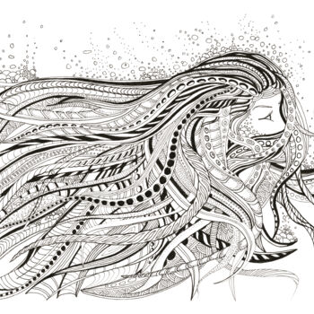 Drawing titled "Mermaid" by Joanna Levesley, Original Artwork, Ink