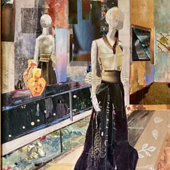 Collages getiteld "Elegance and Art" door Joanna Zakrzewski, Origineel Kunstwerk, Collages Gemonteerd op Frame voor houten b…