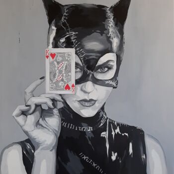 Ζωγραφική με τίτλο "Catwoman, where are…" από Joanprz-Artist, Αυθεντικά έργα τέχνης, Ακρυλικό Τοποθετήθηκε στο Ξύλινο φορείο…