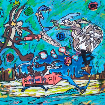 Schilderij getiteld "Wile e. Coyote" door João Miranda, Origineel Kunstwerk, Acryl