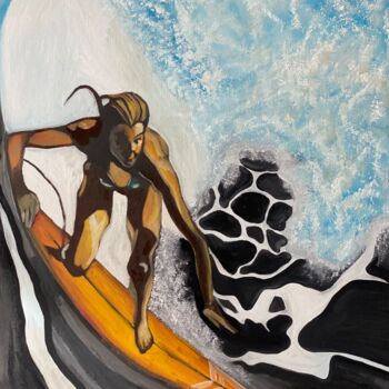 Malerei mit dem Titel "La Surfeuse 1" von Joelle Casimir (Design_me8), Original-Kunstwerk, Öl