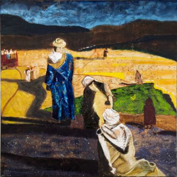 Schilderij getiteld "La prière au désert" door Joëlle Dubois, Origineel Kunstwerk, Olie