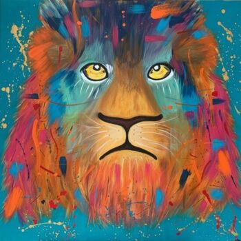 Pintura intitulada "Lion Pop Art" por Joëlle Marjollet, Obras de arte originais, Acrílico