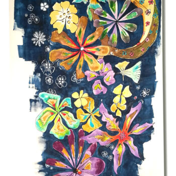 Arte têxtil intitulada "tenture les fleurs…" por Joelle Morisset, Obras de arte originais, Tinta