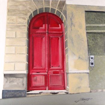 Painting titled "PUERTA EN CALLE COL…" by José Mayer, Original Artwork, Acrylic