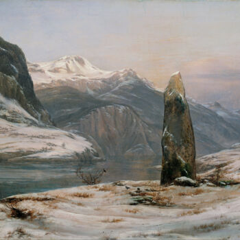 Pintura intitulada "L'hiver au Sognefjo…" por Johan Christian Dahl, Obras de arte originais, Óleo