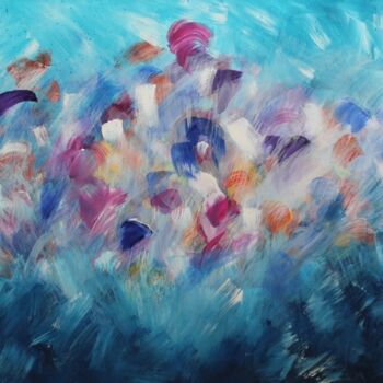 Malerei mit dem Titel "Blue rain" von Johanne Monique Dufour (Monique J Dufour), Original-Kunstwerk, Acryl Auf Keilrahmen au…