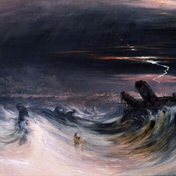 Peinture intitulée "Destruction de Tyr" par John Martin, Œuvre d'art originale, Huile